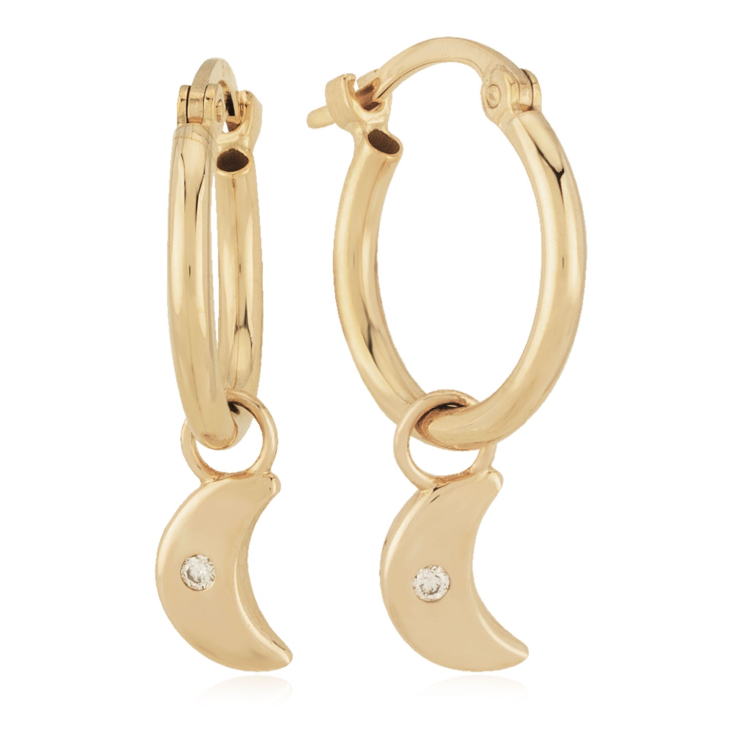 14K Yellow Gold Hoop with Moon Dangle