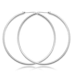 14K White Gold 1.5x50mm Hoop Earrings by Carla & Nancy B.
