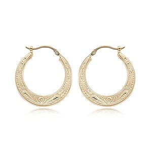 14K Yellow Gold Emb Flat Shell Hoop Earring by Carla & Nancy B.