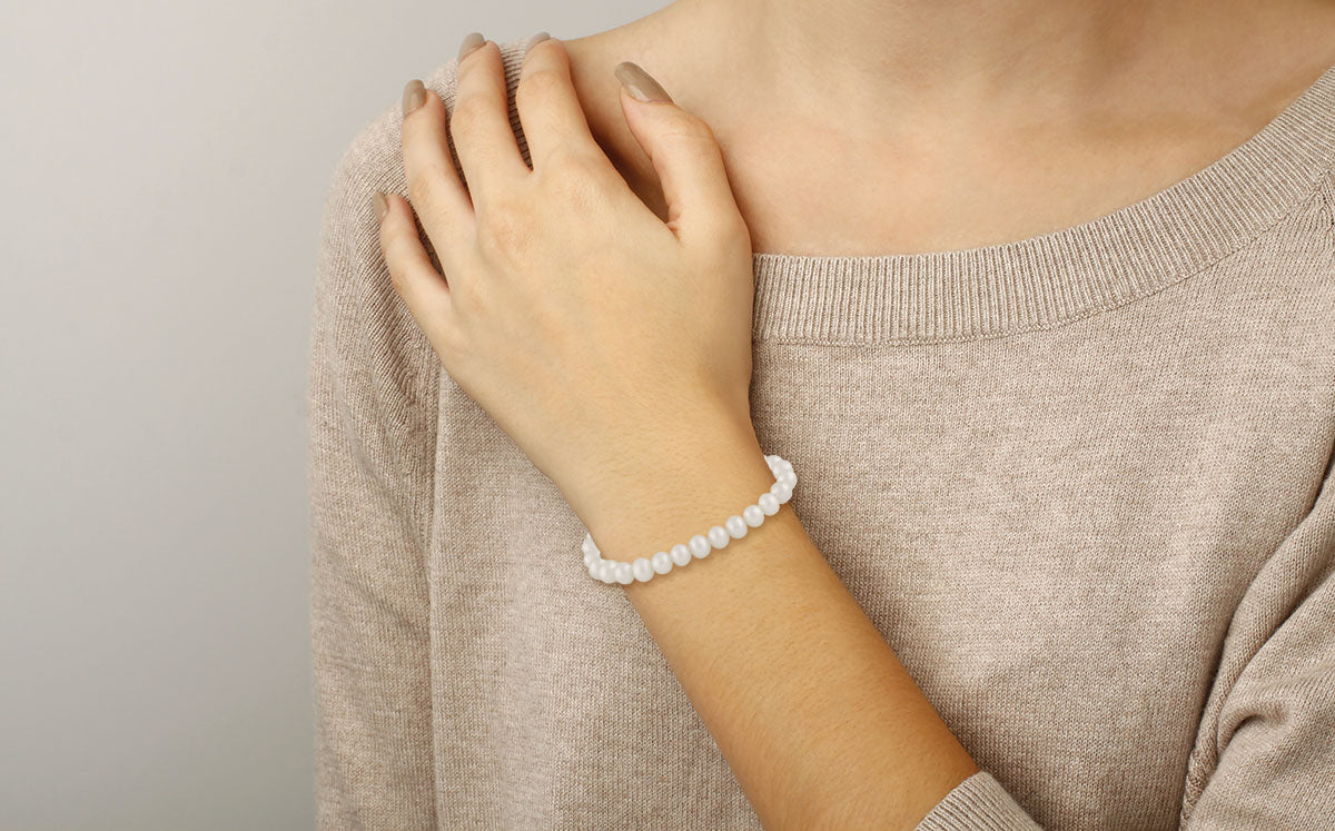 14K Yellow Gold 4.5-5mm Fresh Water Pearl Strand Bracelet