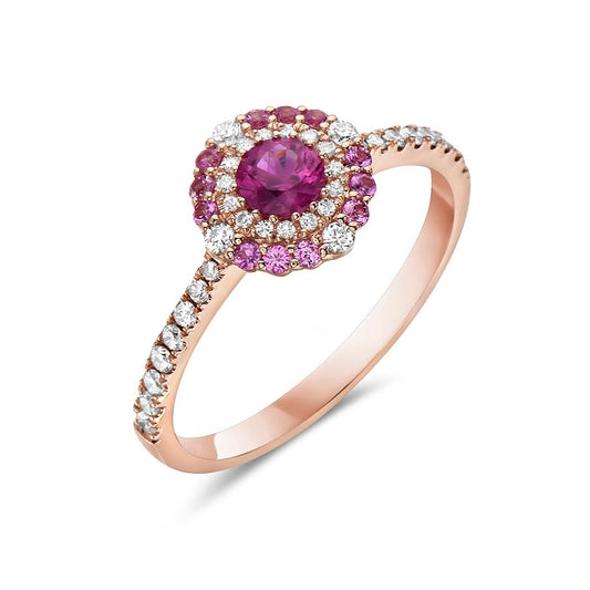14K Rose Gold Ruby and Pink Sapphire Diamond Ring