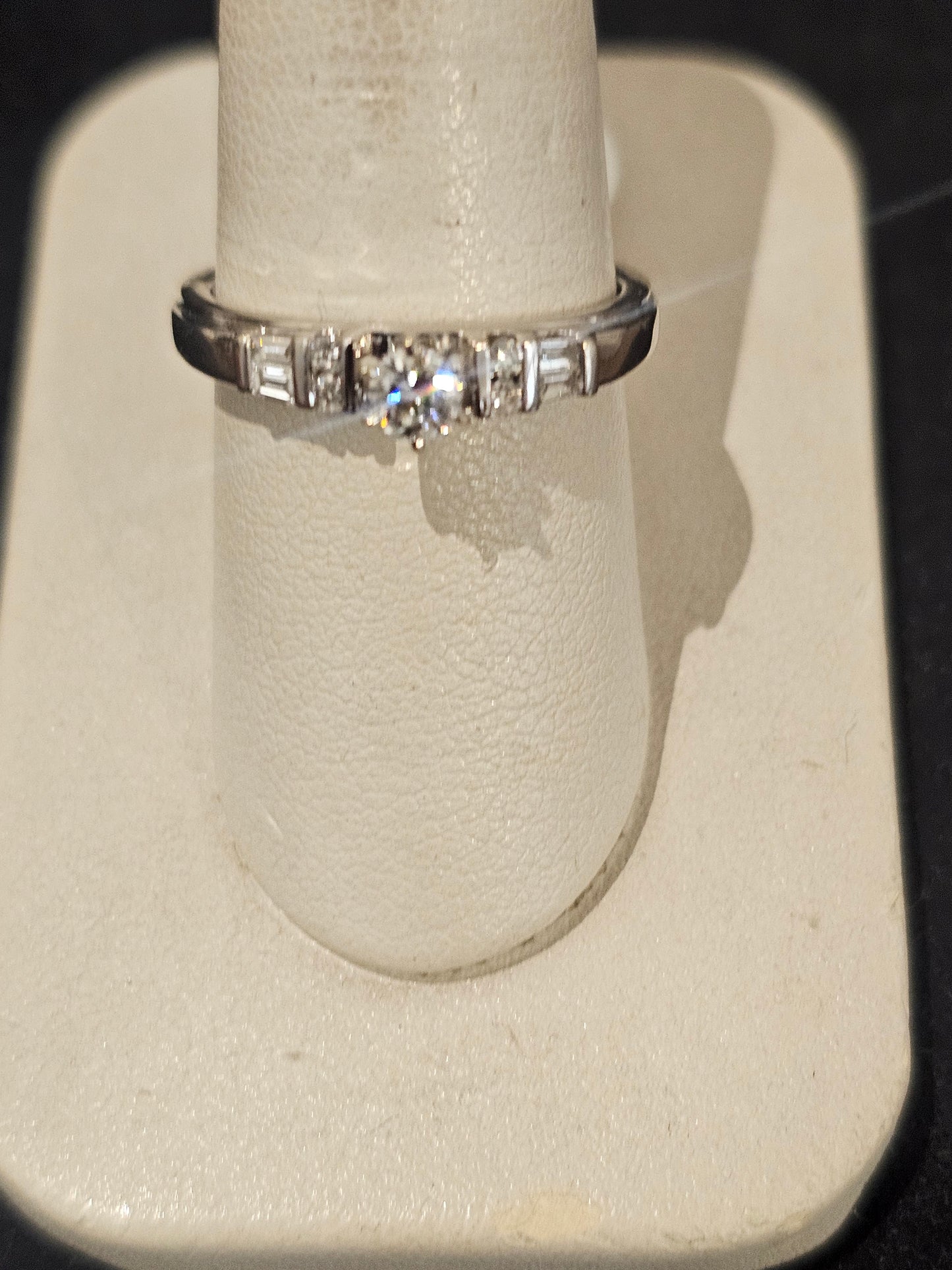 14K White Gold Diamond Engagement Ring with Baguettes