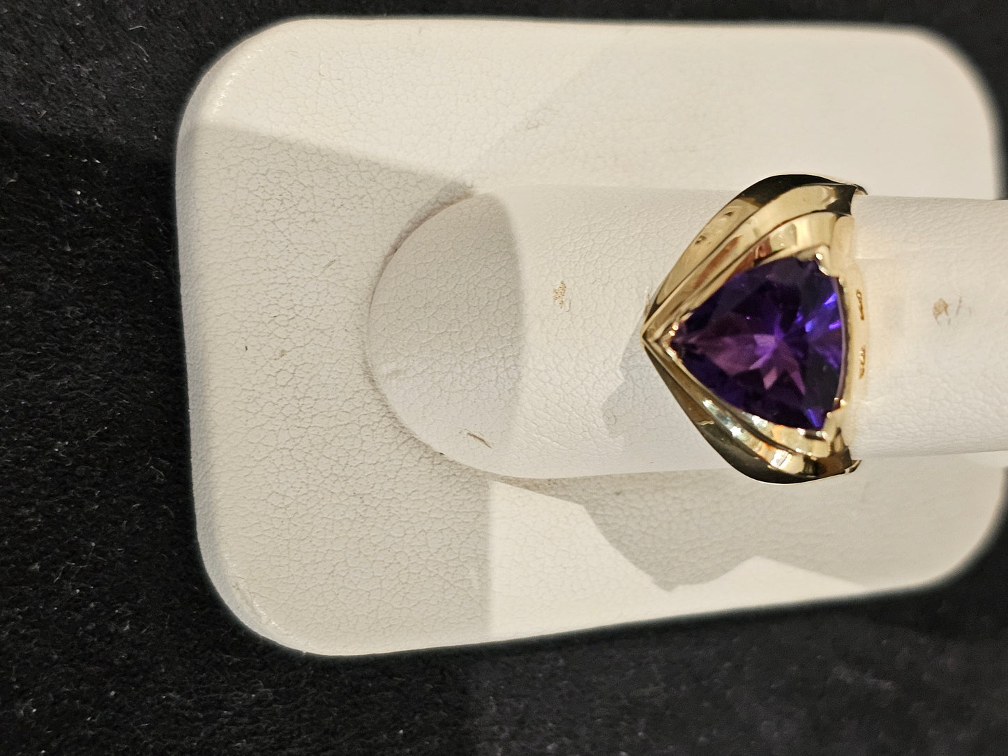 14K Yellow Gold Large Trillion Amethyst Ring