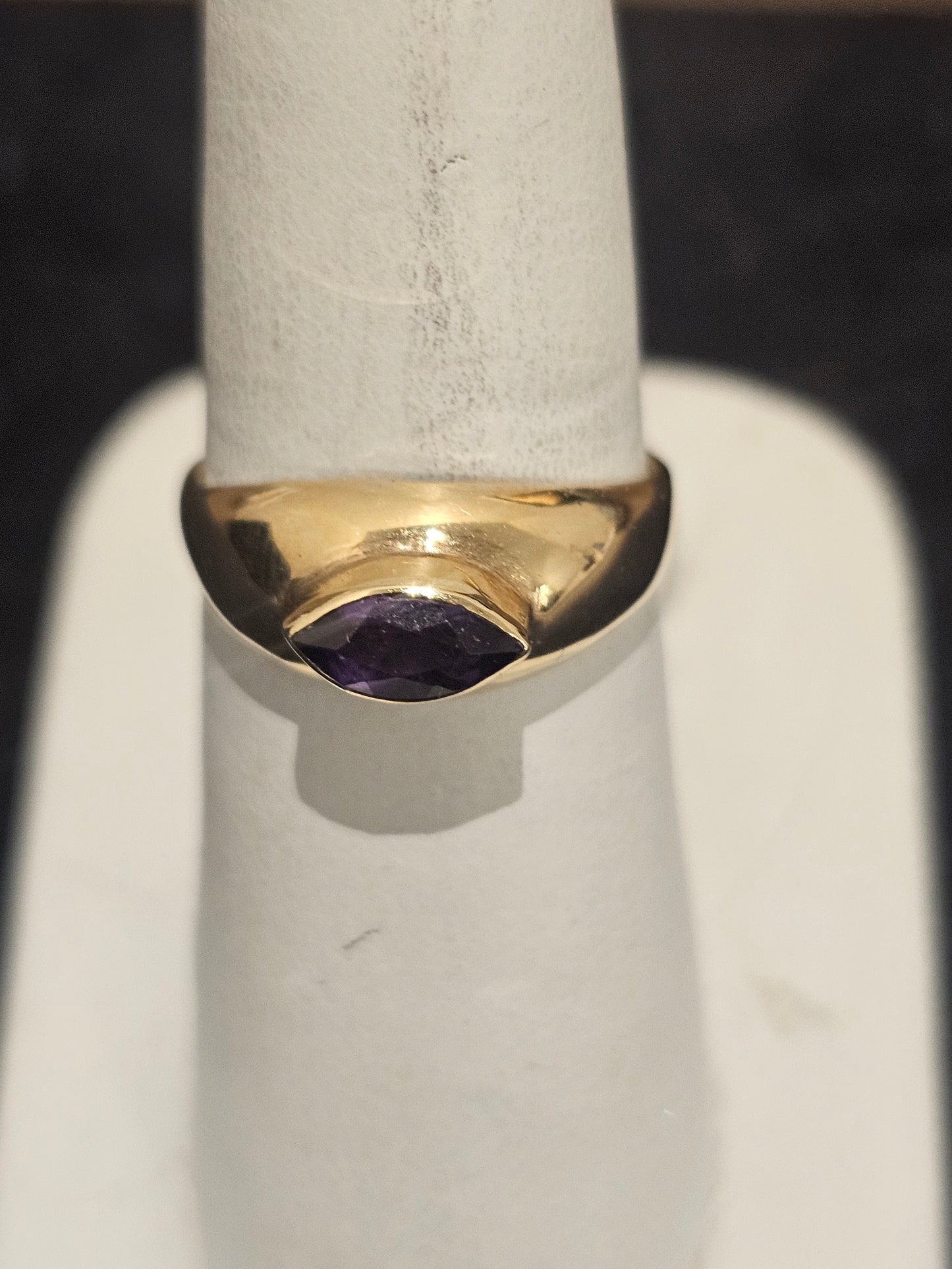 14K Yellow Gold Bezel Marquise Amethyst Ring