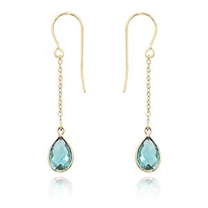 14K Yellow Gold Single Pearshape Blue Topaz Drop Earrings by Carla & Nancy B.