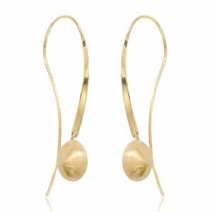 14K Yellow Gold Twisted Sweep Dangle Earrings with Gold Bean by Carla & Nancy B.