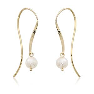 14K Gold Mini Ribbon with Pearl Dangle Earrings by Carla & Nancy B.