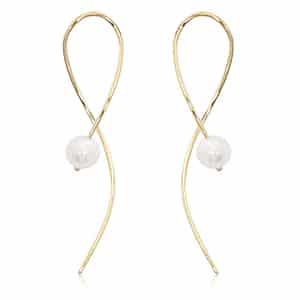 14K Yellow Gold Curved Sweep Freshwater Pearl Earrings by Carla & Nancy B.