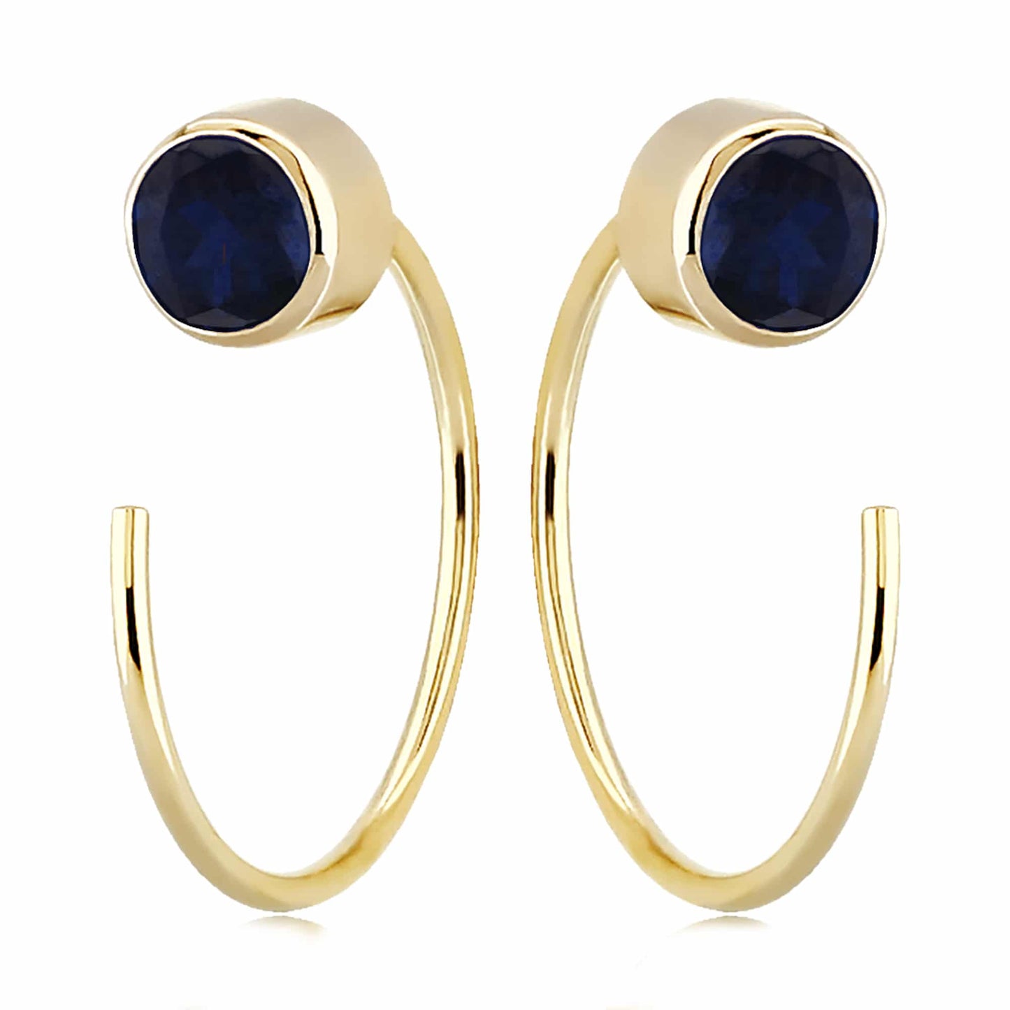 14K Yellow Gold Simple Bar Hoop Earrings with Sapphires by Carla & Nancy B.