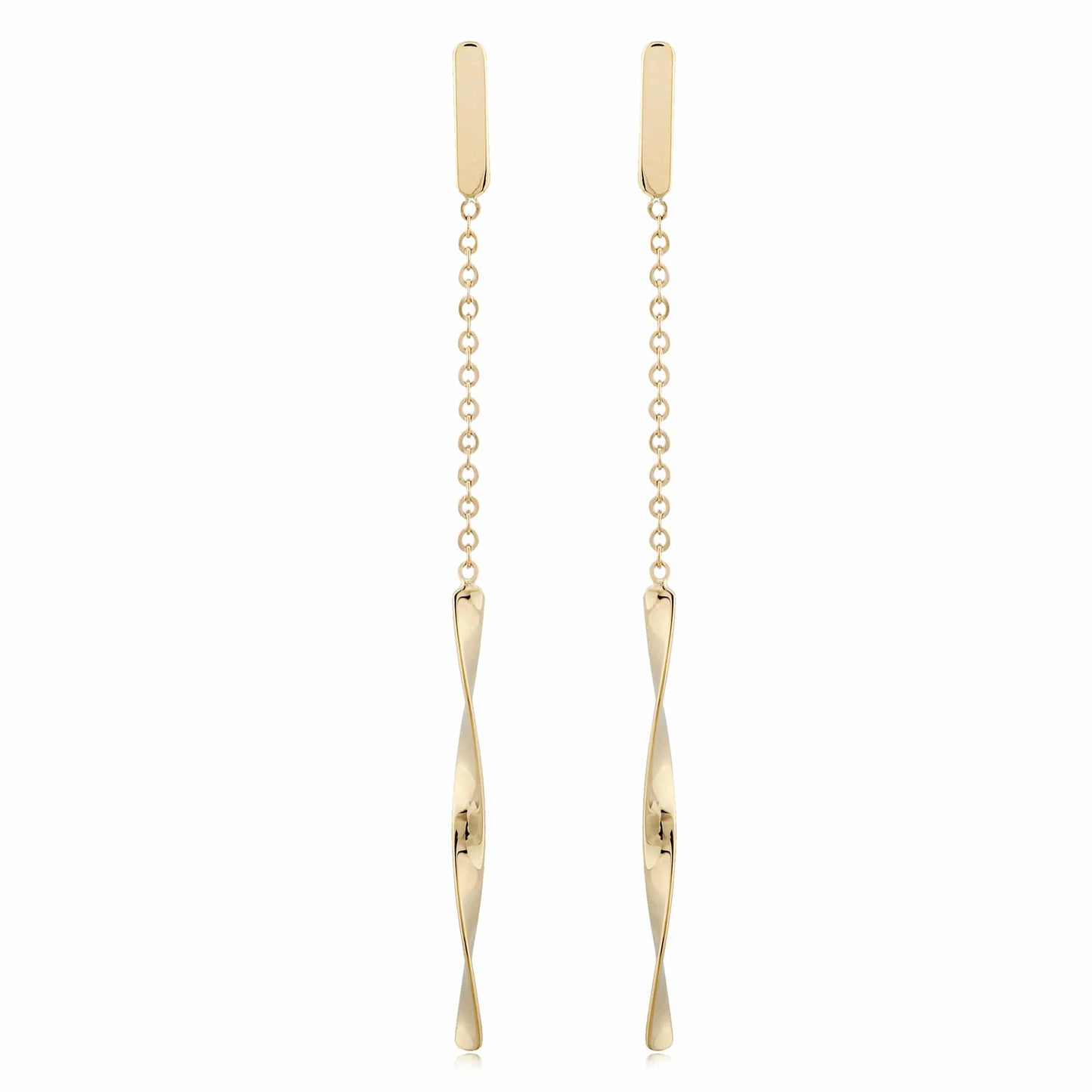 14K Yellow Gold Flat Bar Twist Drop Earrings by Carla & Nancy B.