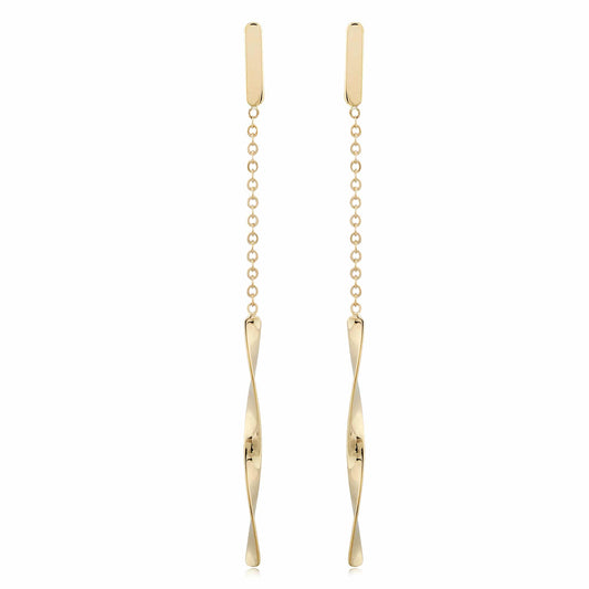 14K Yellow Gold Flat Bar Twist Drop Earrings by Carla & Nancy B.