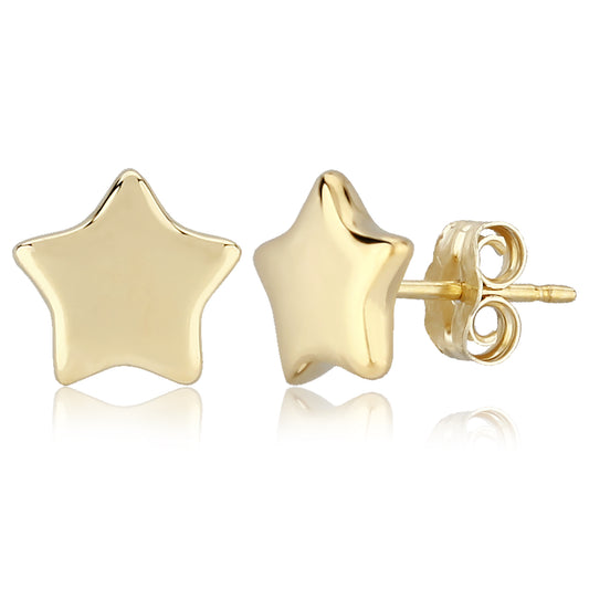 14K Yellow Gold Flat Star Studs