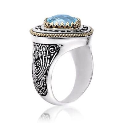 Sterling Silver with 18K Gold Blue Topaz Ring by Sara Blaine