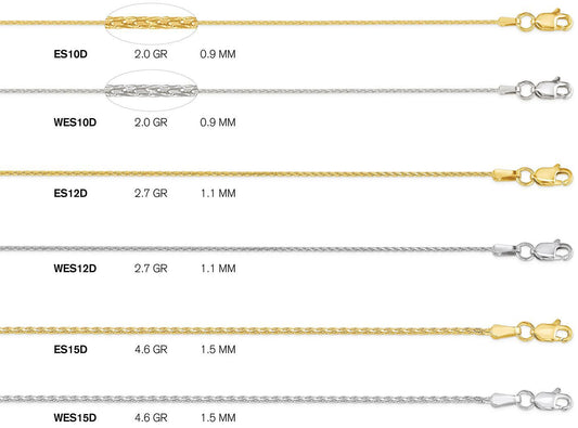 14K Yellow Gold Diamond Cut Wheat Chain