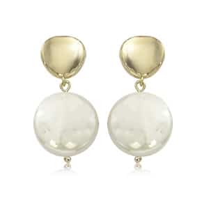 14K Yellow Gold Round Coin Pearl Drop Earrings by Carla & Nancy B.