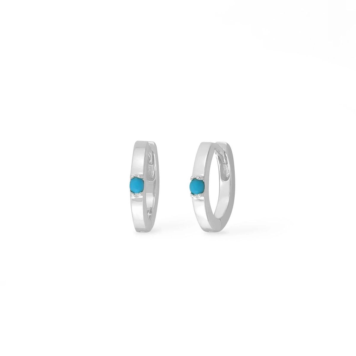 Sterling Silver Huggie Hoop Earrings with Turquoise
