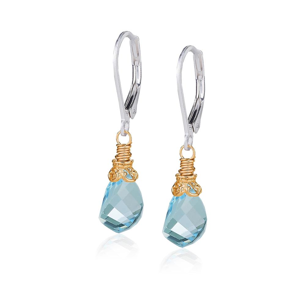 Sterling Silver and 18K Gold Faceted Blue Topaz Twist Dangle Earrings by Anatoli