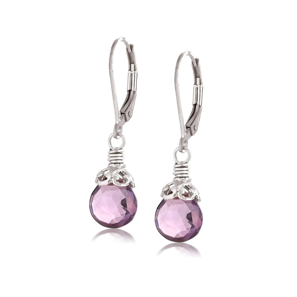 Sterling Silver Amethyst Briolette Dangle Earrings by Anatoli