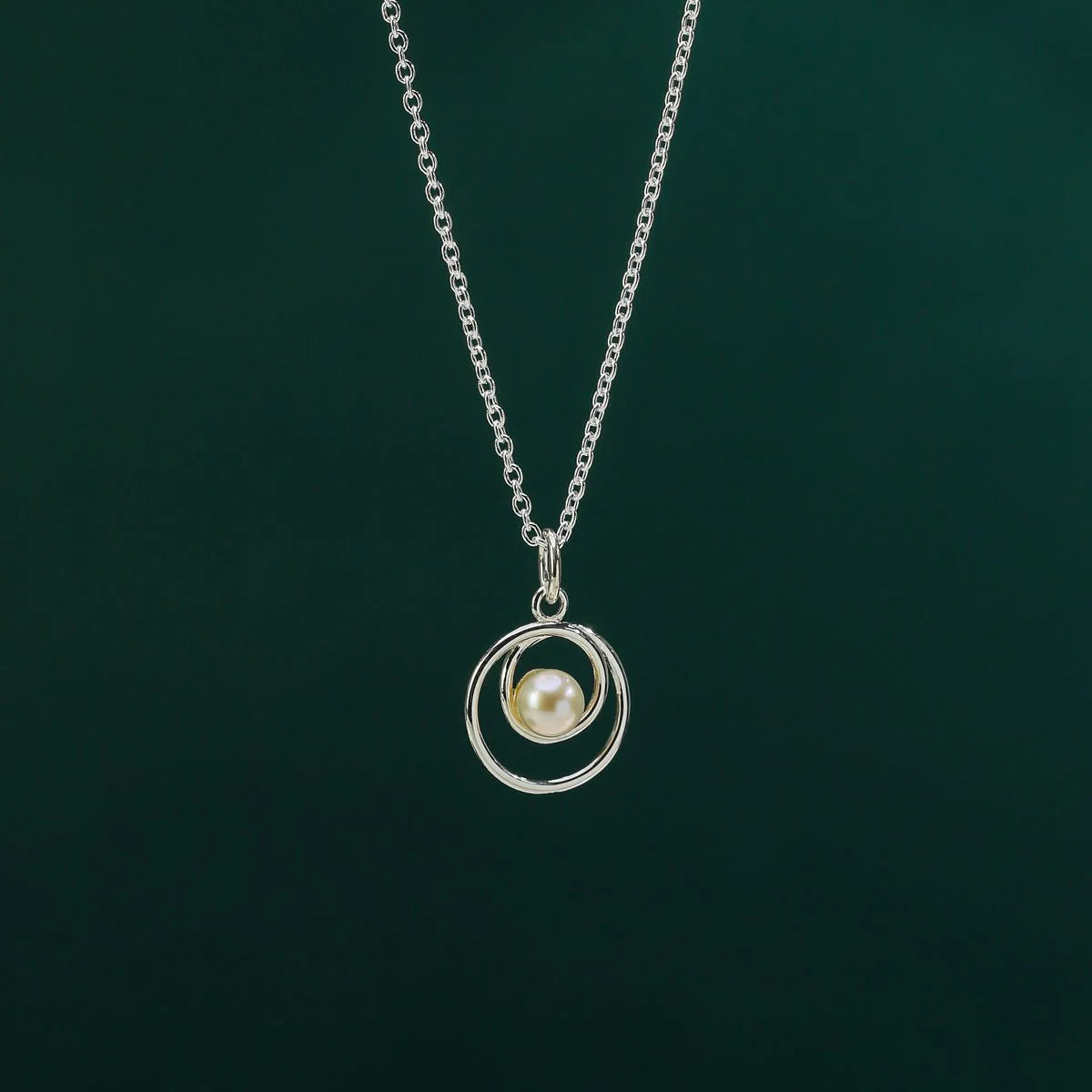 Sterling Silver Orbit Pearl Necklace