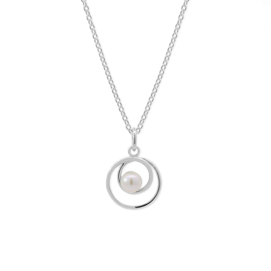 Sterling Silver Orbit Pearl Necklace