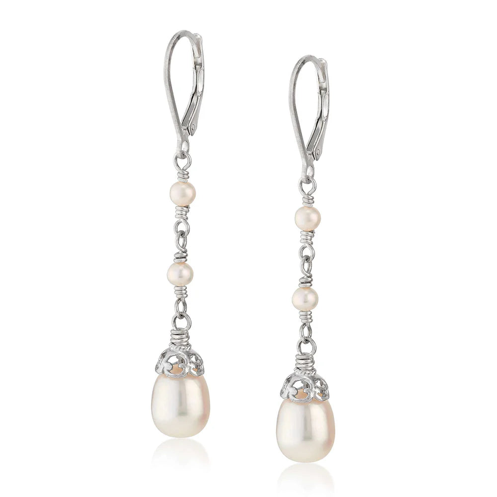 Sterling Silver Triple Freshwater Pearl Drop Earrings