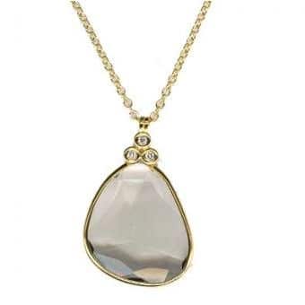 14K Yellow Gold Smoky Quartz Necklace with 3 Accent Diamonds by Cherie Dori