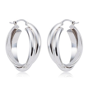 Sterling Silver Medium Round Crossed Hoop Earrings by Carla & Nancy B.