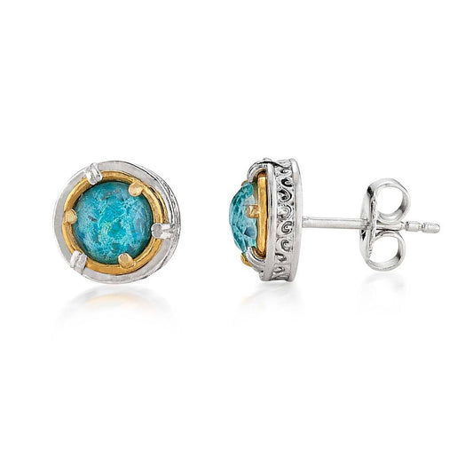Sterling Silver and 18K Gold Vermeil Petite Chrysocolla  Doublet Stud Earrings by Anatoli