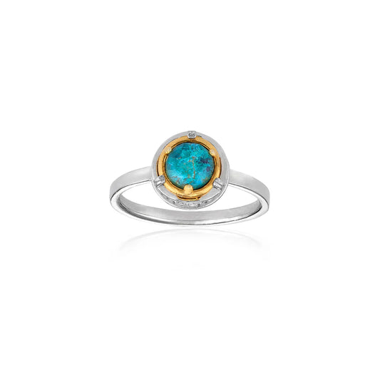 Sterling Silver Petite Chrysocolla Doublet Ring with 18K Gold Vermeil Accents