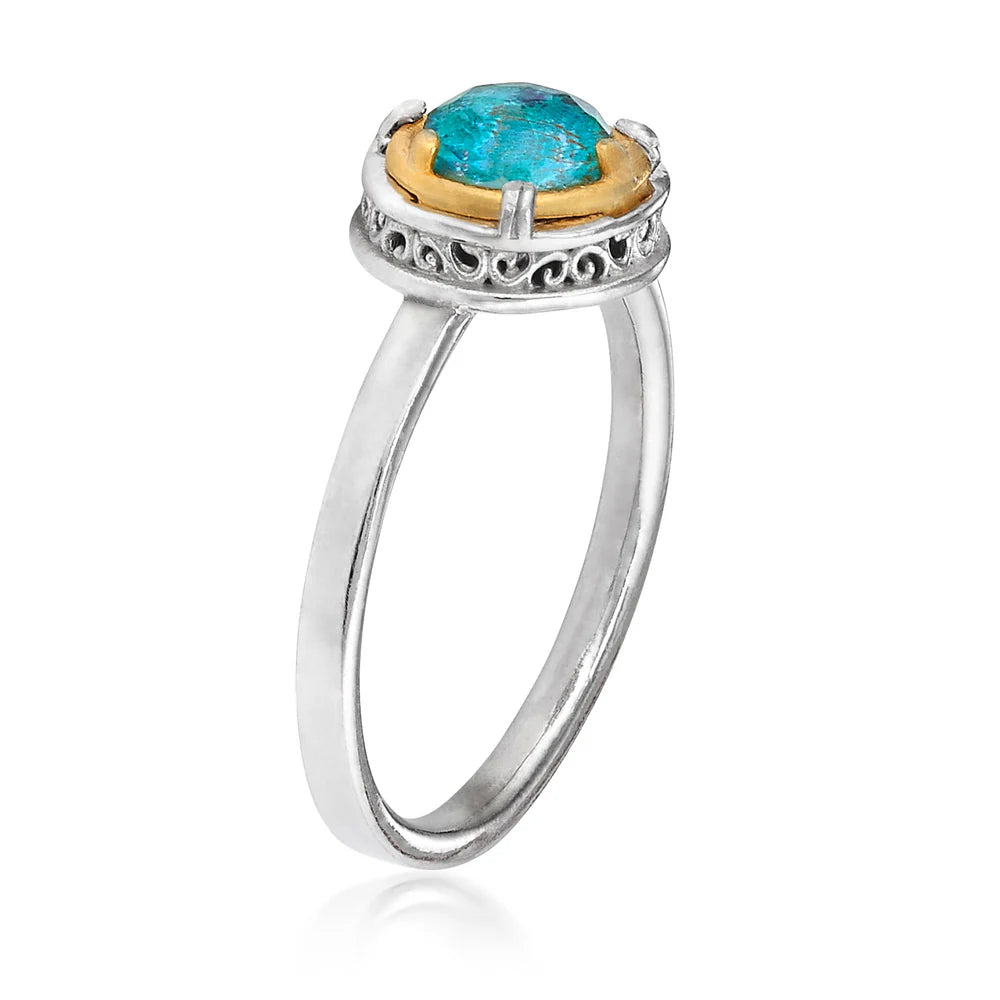 Sterling Silver Petite Chrysocolla Doublet Ring with 18K Gold Vermeil Accents