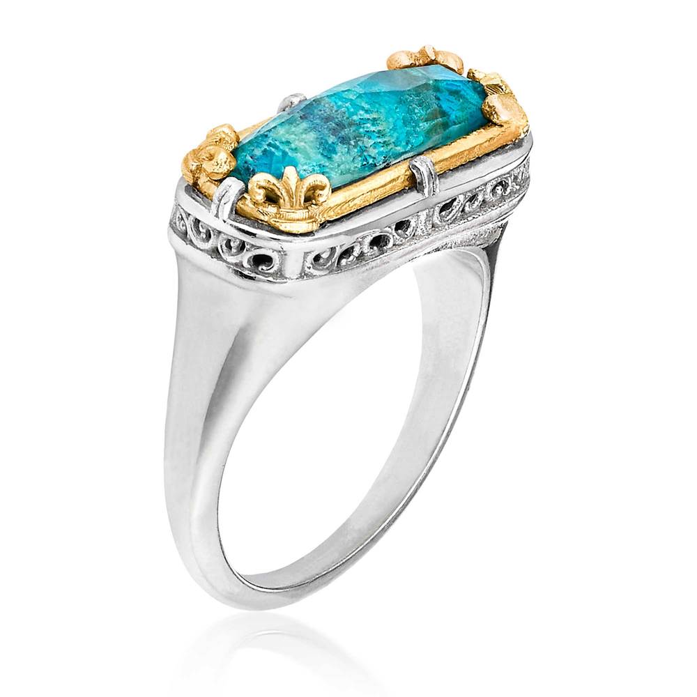 Sterling Silver and 18K Gold Vermeil East West Chrysocolla Ring by Anatoli