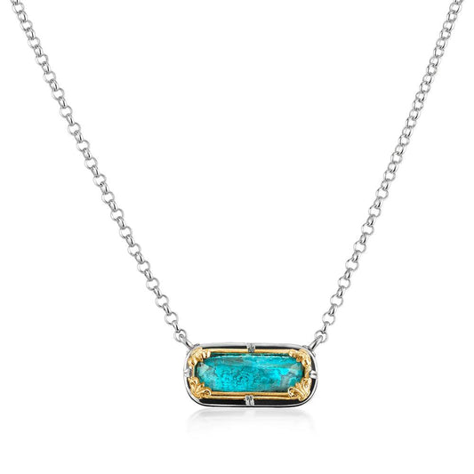 Sterling Silver and 18K Gold Vermeil East-West Chrysocolla Doublet Necklace by Anatoli