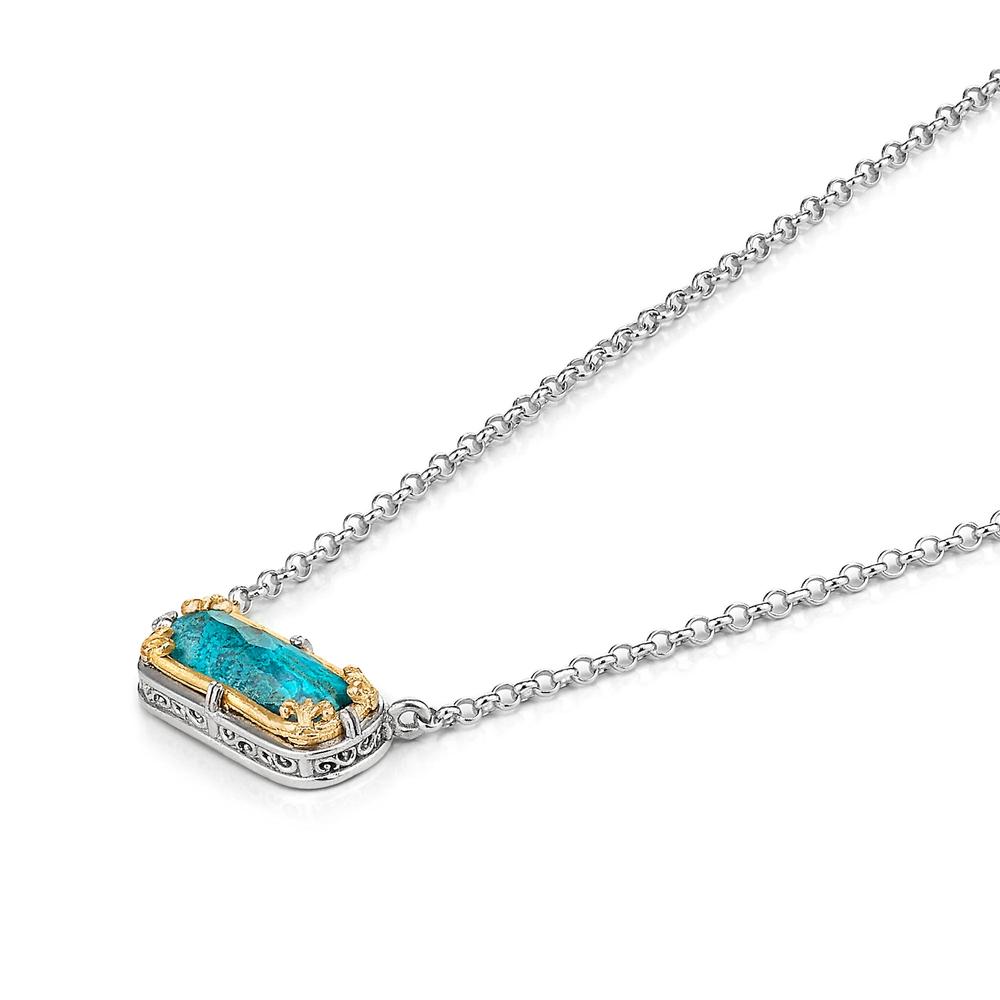 Sterling Silver and 18K Gold Vermeil East-West Chrysocolla Doublet Necklace by Anatoli