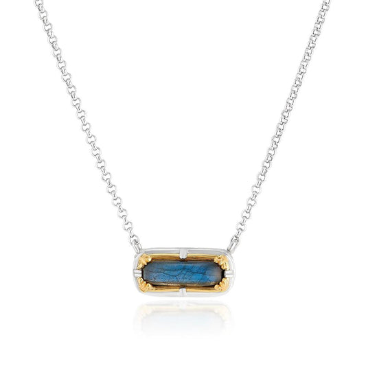 Sterling Silver and 18K Gold Vermeil East-West Labradorite Necklace by Anatoli