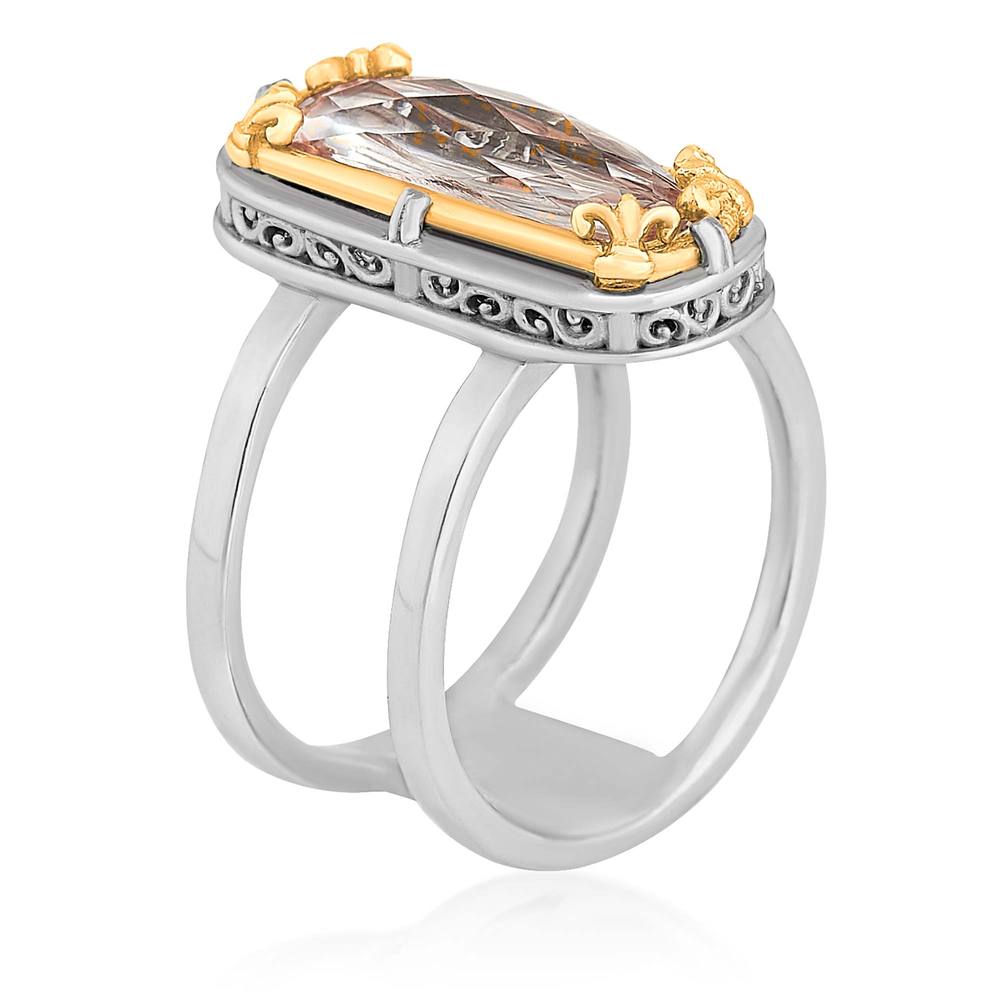 Sterling Silver and 18K Gold Vermeil Double Band Rock Crystal Ring by Anatoli