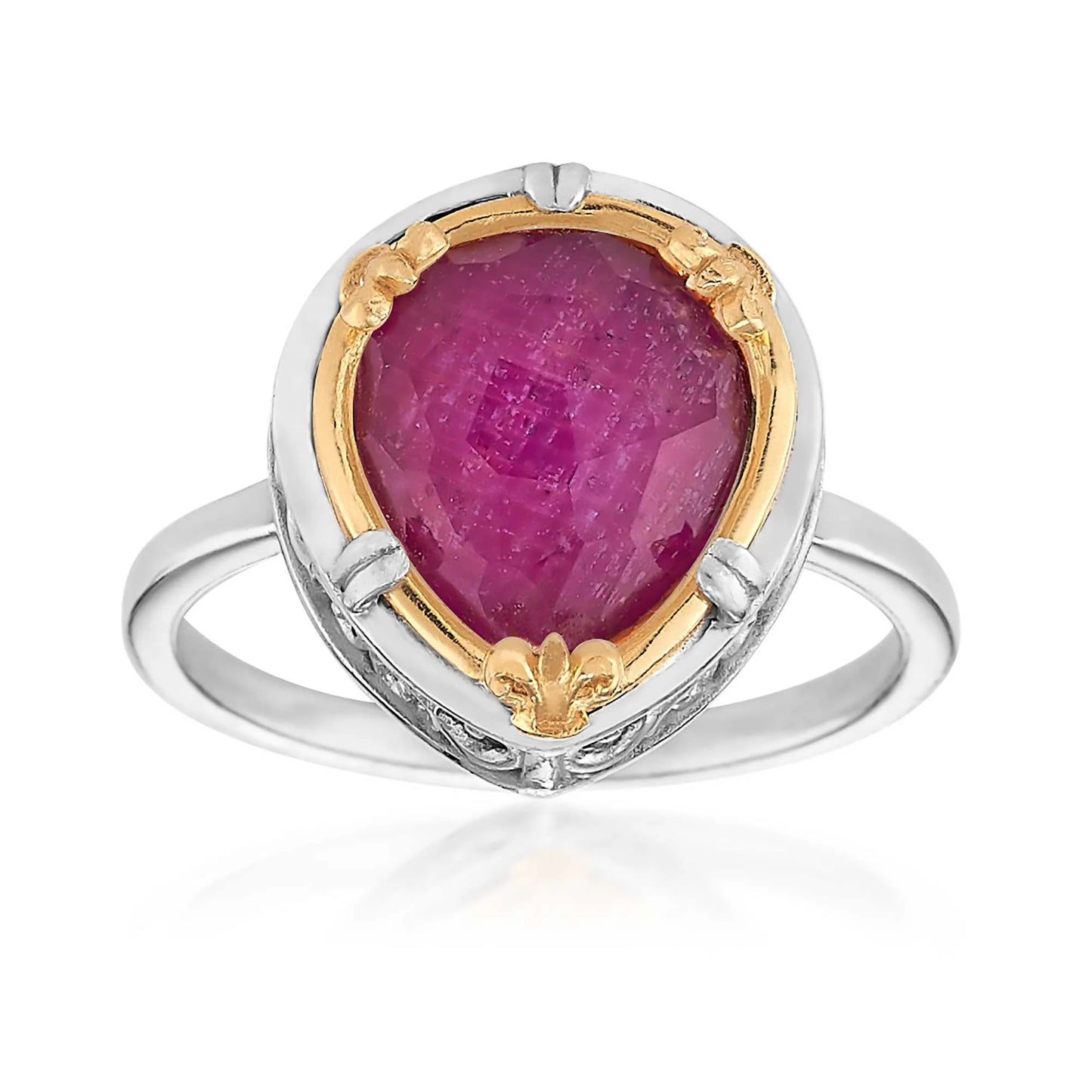 Sterling Silver and 18K Gold Vermeil Teardrop Ruby Doublet Ring