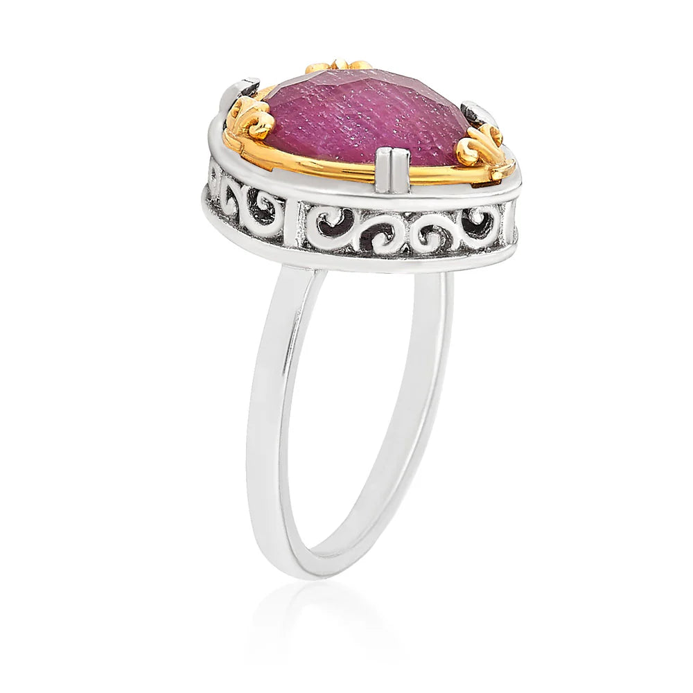 Sterling Silver and 18K Gold Vermeil Teardrop Ruby Doublet Ring
