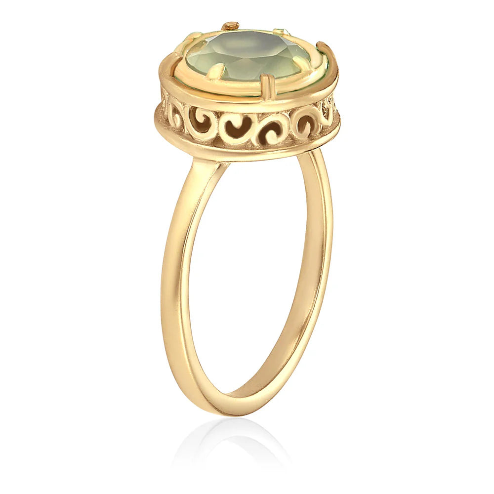 Round Prehnite Ring in Gold Vermeil