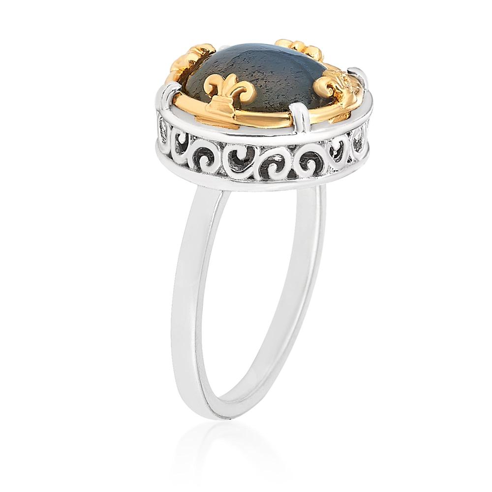 Sterling Silver and 18K Gold Vermeil Large Round Labradorite Ring by Anatoli
