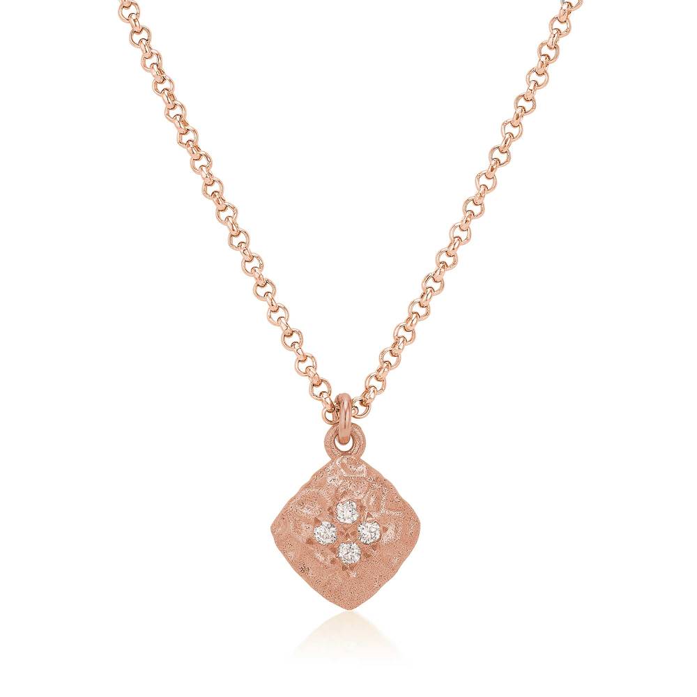 18K Rose Gold Vermeil Diamond Shaped White Sapphire Necklace by Anatoli