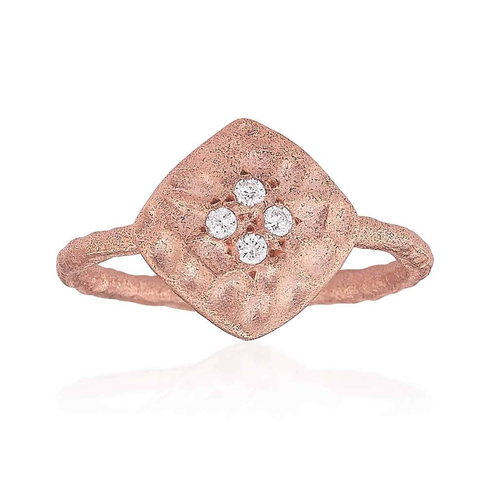 18K Rose Gold Diamond Shaped White Sapphire Ring by Anatoli