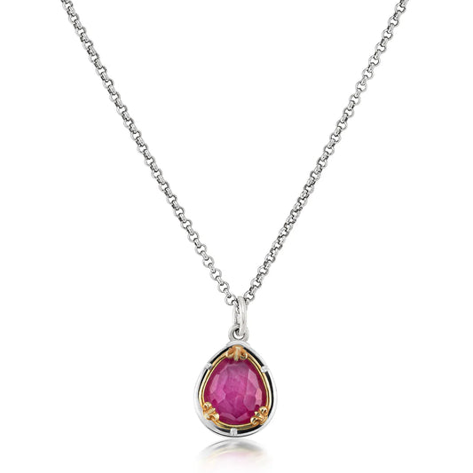 Sterling Silver and 18K Gold Vermeil Petite Teardrop Ruby Doublet Necklace