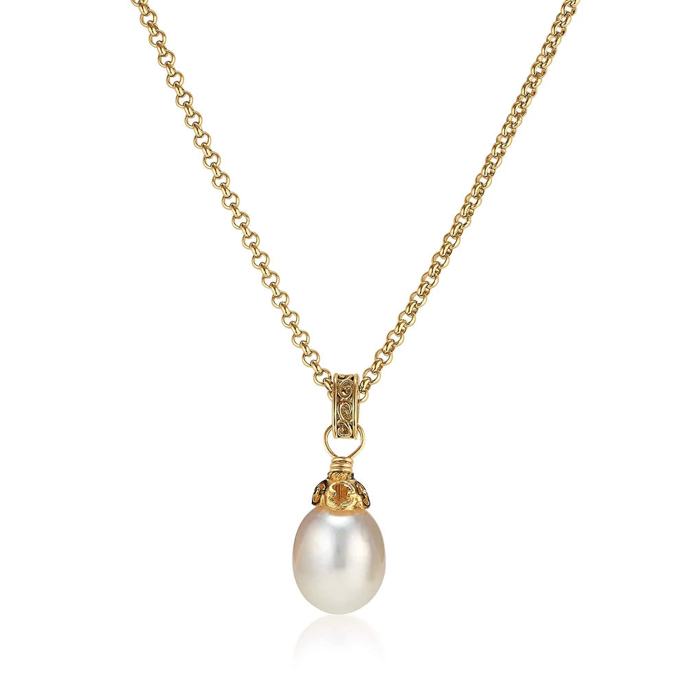 18K Gold Vermeil Large Freshwater Pearl Teardrop Necklace in Gold