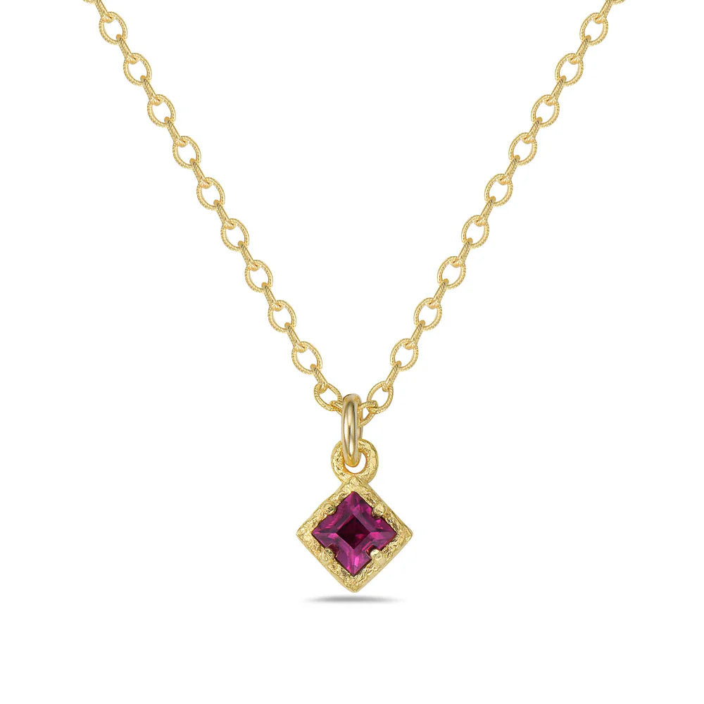Sterling Silver and 18K Gold Vermeil Diamond-shaped Necklace in Rhodolite Garnet