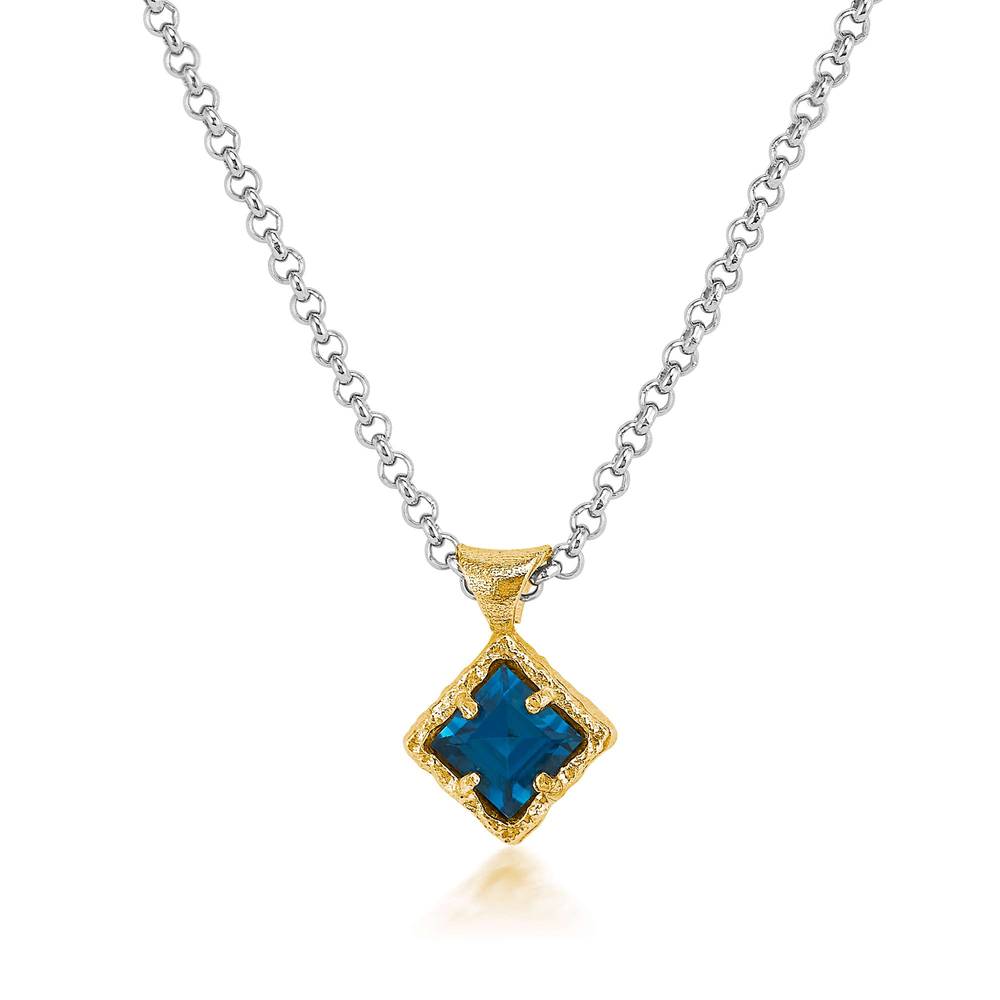 Sterling Silver and 18K Gold Vermeil Blue Topaz Necklace by Anatoli