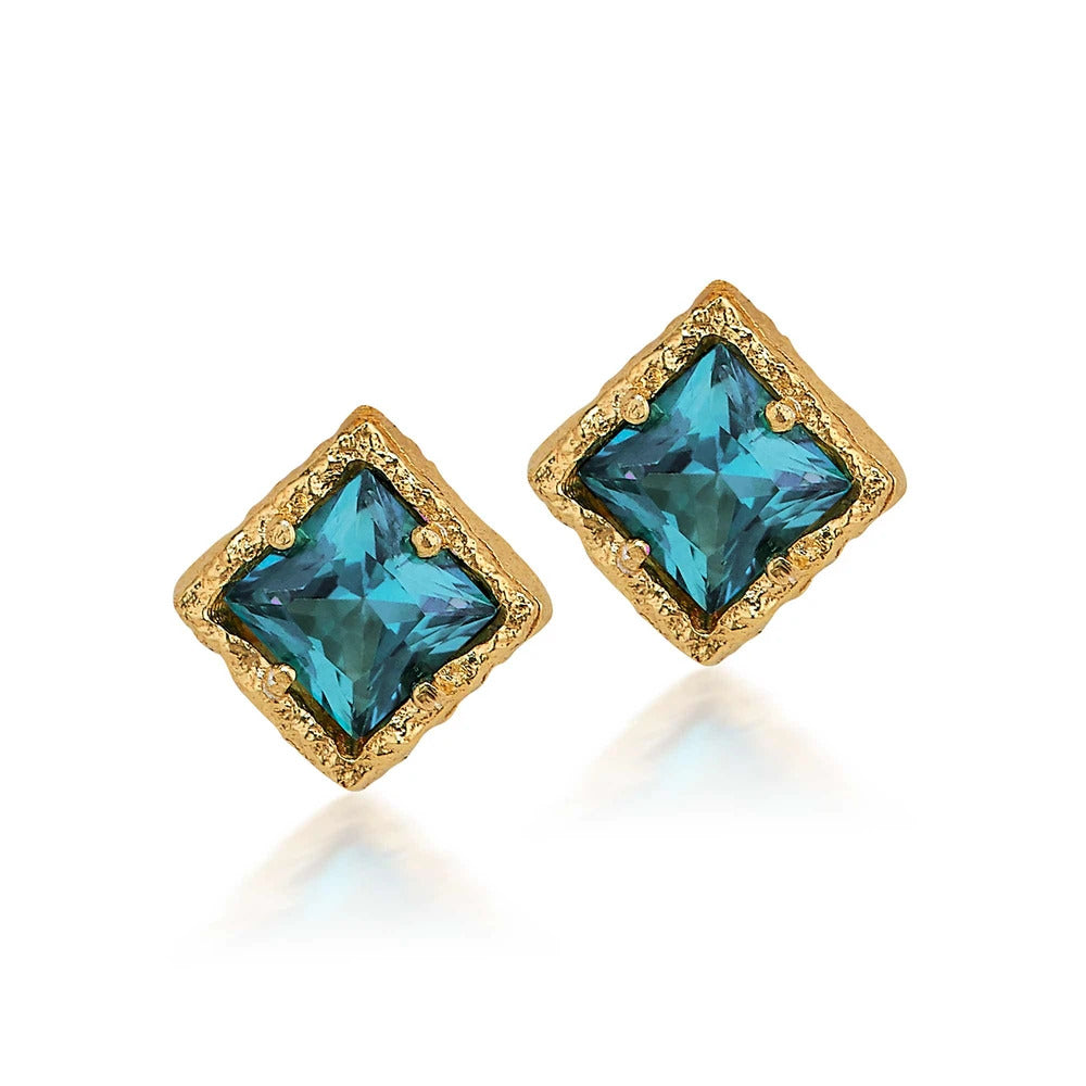 Diamond-shaped 18K Gold Vermeil Studs in Paraiba Topaz by Anatoli