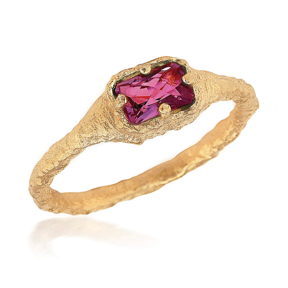 Sterling Silver and 18K Gold Vermeil East-West Rhodolite Garnet Ring