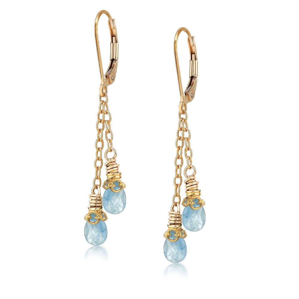 18K Gold Vermeil Double Drop Aquamarine Dangle Earrings by Anatoli