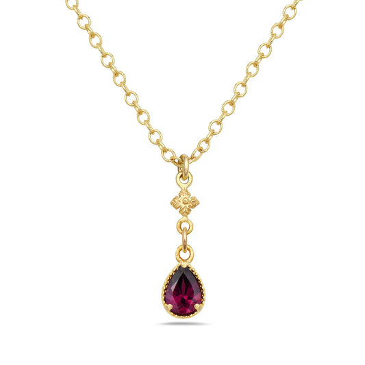 18K Gold Vermeil Petite Flower Necklace with Rhodolite Garnet Teardrop