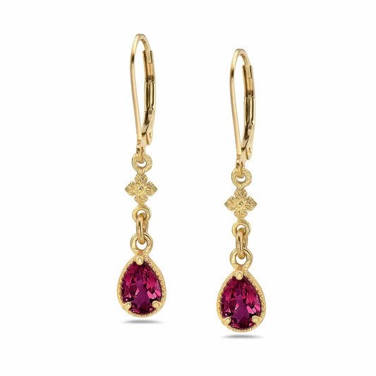 18K Gold Vermeil Petite Flower Earrings with Rhodolite Garnet Teardrop